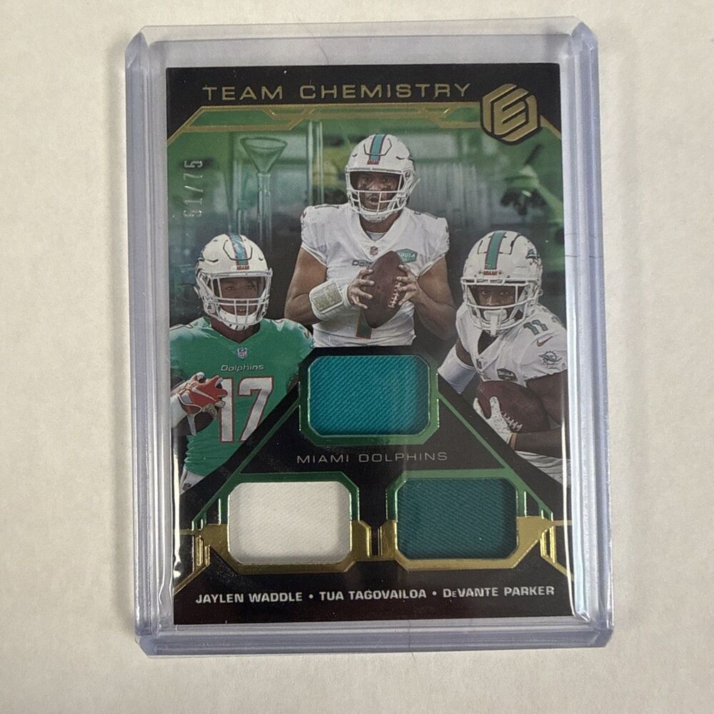 2021 51/75 Tua Tagovailoa Jaylen Waddle Devonte Parker Jersey Card Panini Miami